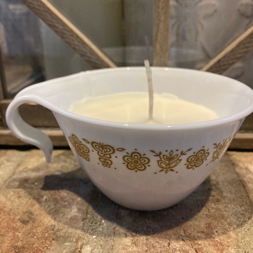 Handmade Candle in Vintage Corelle Burrerfly pattern coffee cup